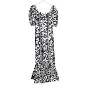 Winnie Fashion Hawaii Purple Hibiscus Floral Holoku Muumuu Mermaid Dress Medium
